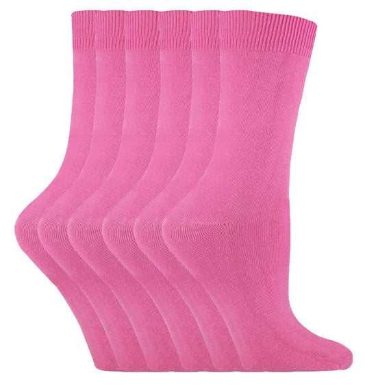 6 Pairs Ladies Plain Coloured Cotton Socks (PL30 Rose)