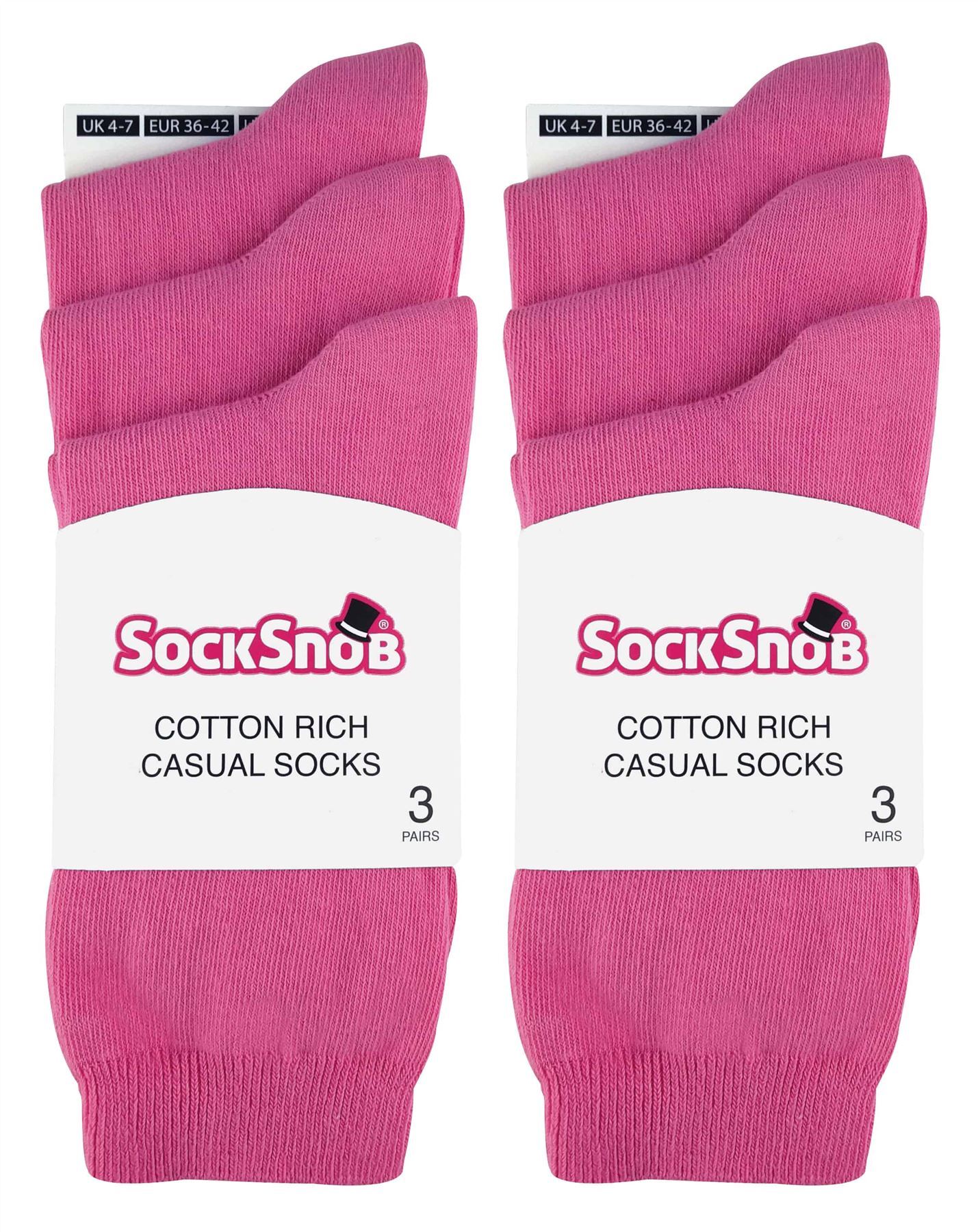 6 Pairs Ladies Plain Coloured Cotton Socks (PL30 Rose)