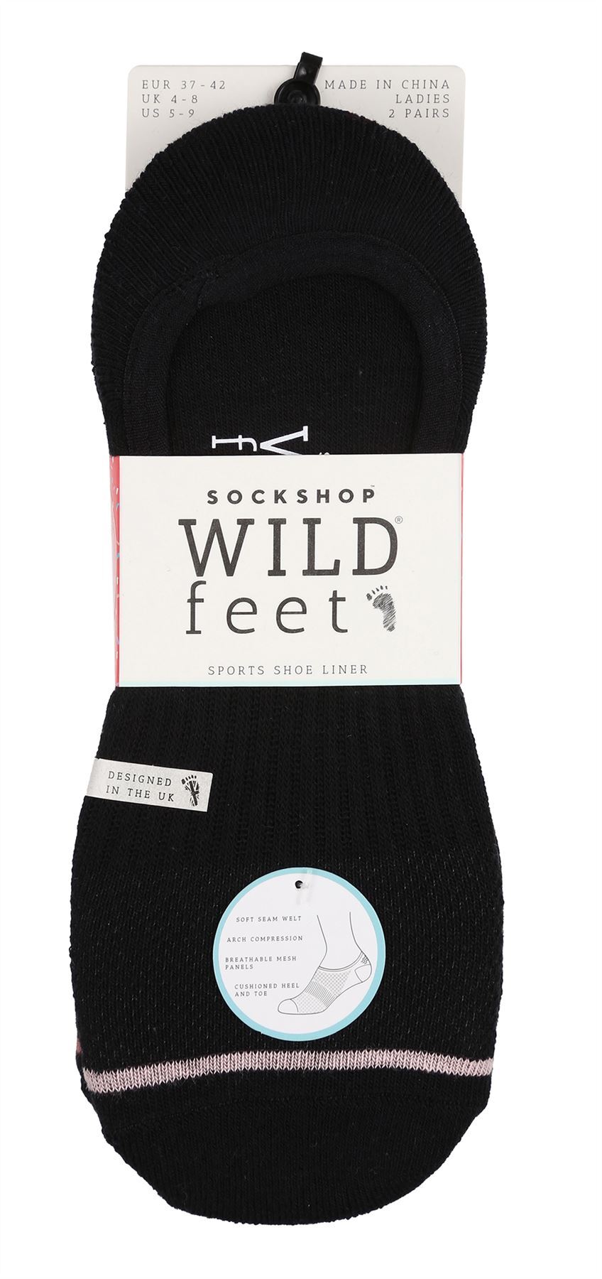 Wildfeet - Ladies 2pk Sports Ped Socks (4-8 / Black)