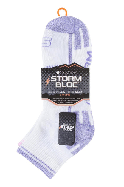 Storm Bloc - 3 Pairs Ladies Sport Ankle Socks (SBLS011WHT)