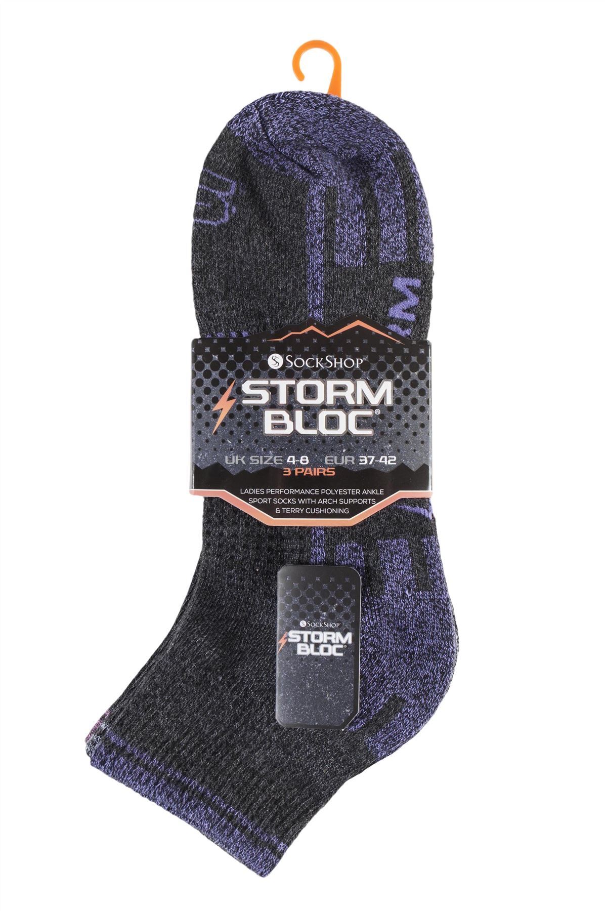 Storm Bloc - 3 Pairs Ladies Sport Ankle Socks (SBLS011GRY)