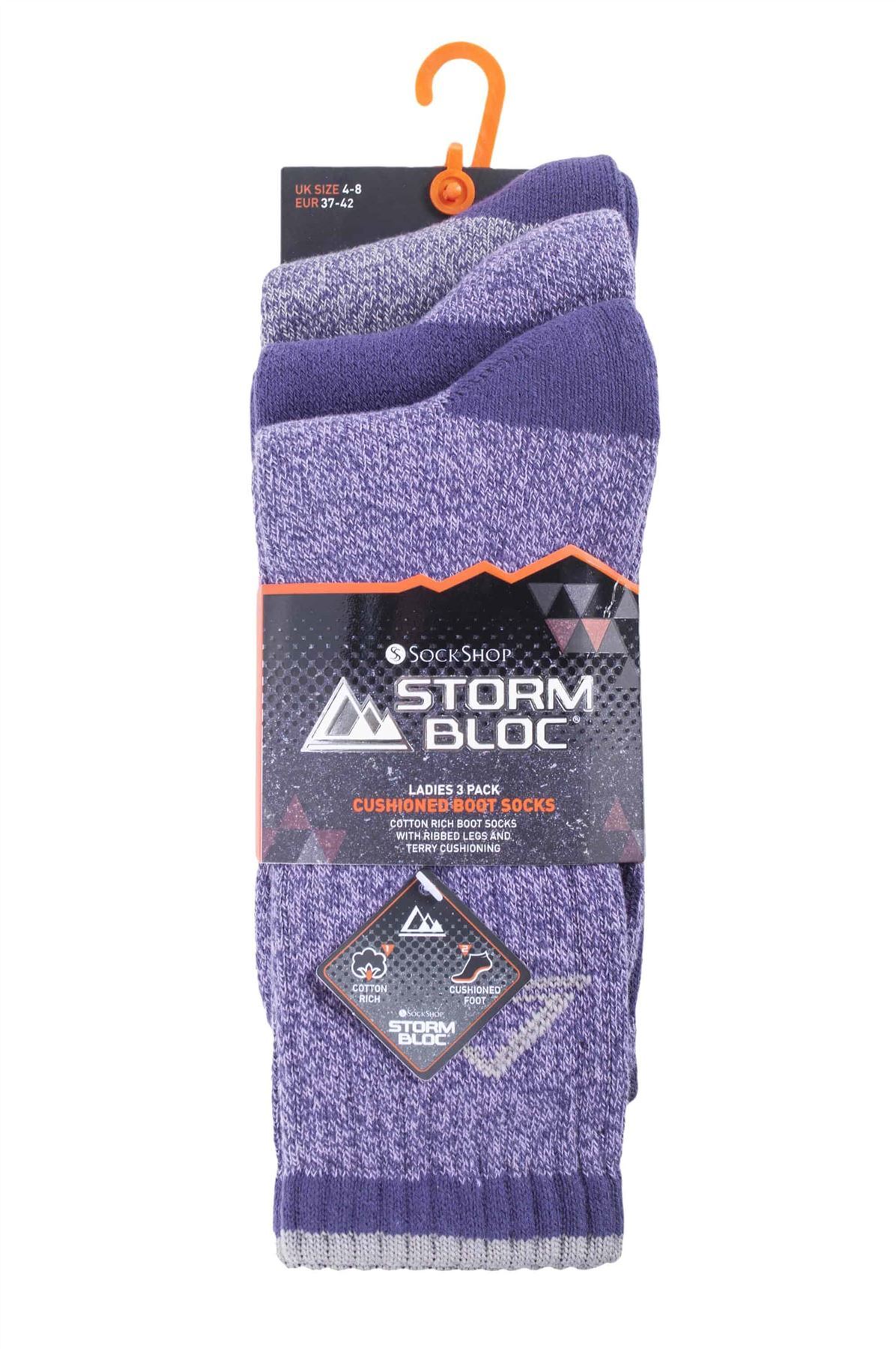 Storm Bloc - 3 Pairs Ladies Cushioned Boot Socks (SBLS032VIO)