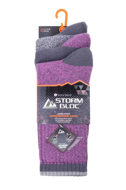 Storm Bloc - 3 Pairs Ladies Cushioned Boot Socks (SBLS032CHA)