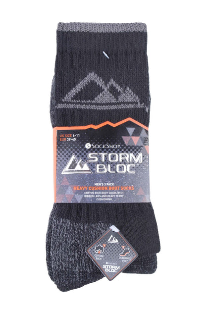 Storm Bloc - 3 Pairs Mens Heavy Cushion Cotton Socks (SBMS030BLK)