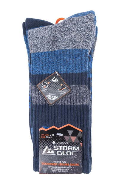 Storm Bloc - 3 Pairs Mens Cushioned Leisure Socks (SBMS031NVY)