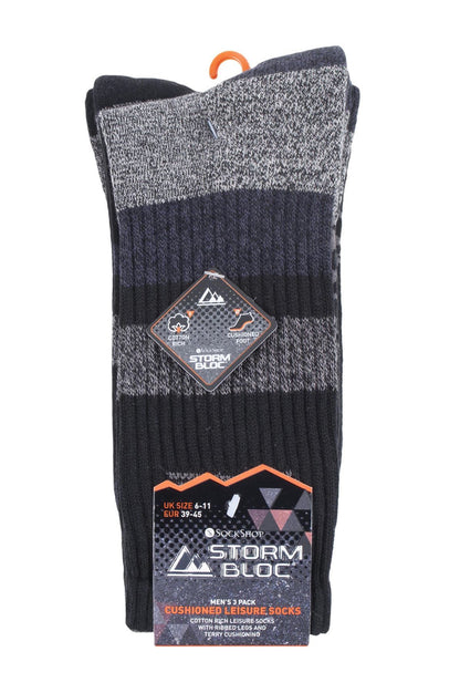 Storm Bloc - 3 Pairs Mens Cushioned Leisure Socks (SBMS031BLK)