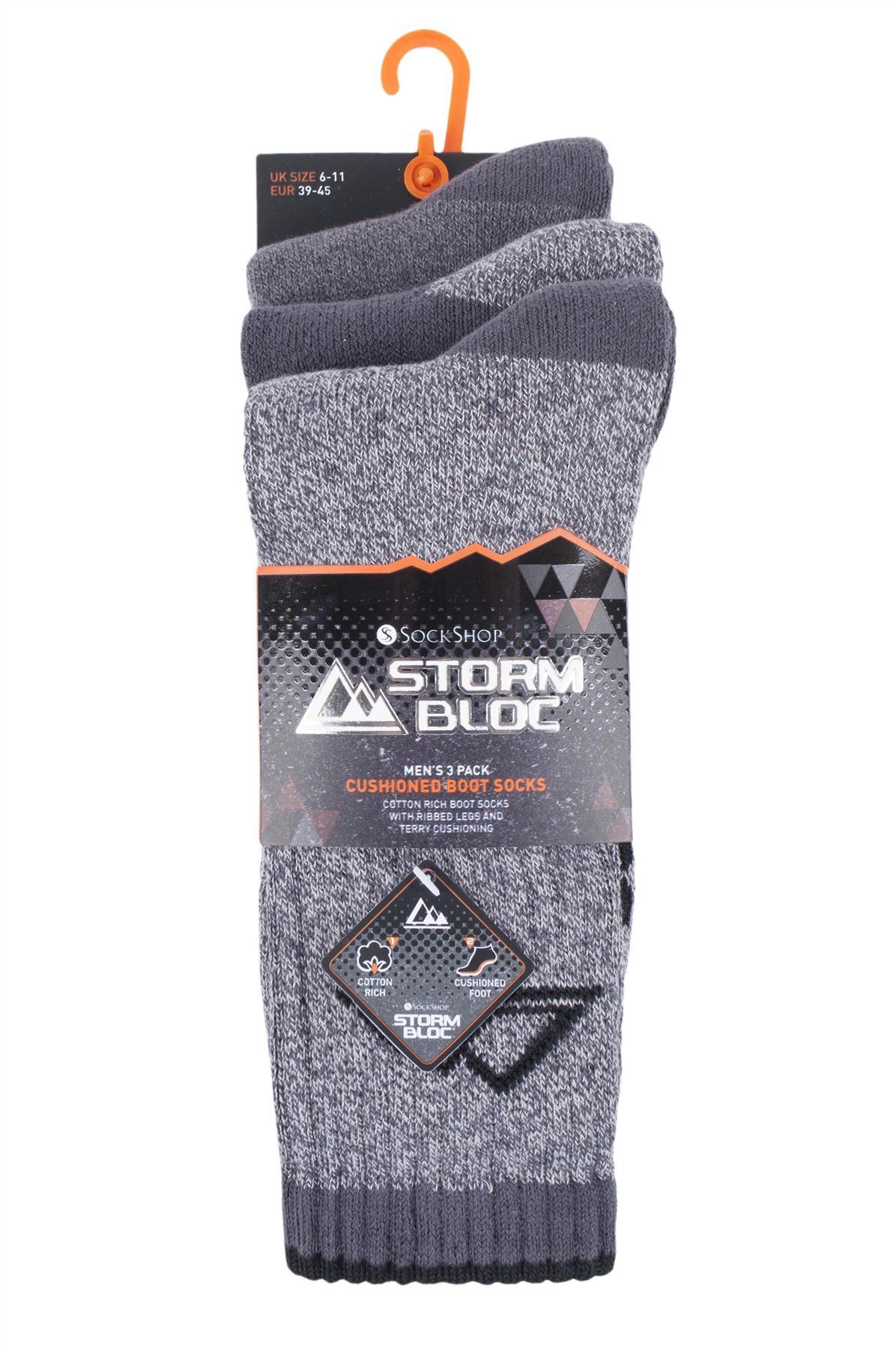 Storm Bloc - 3 Pairs Mens Cushioned Boot Socks (SBMS032CHA)