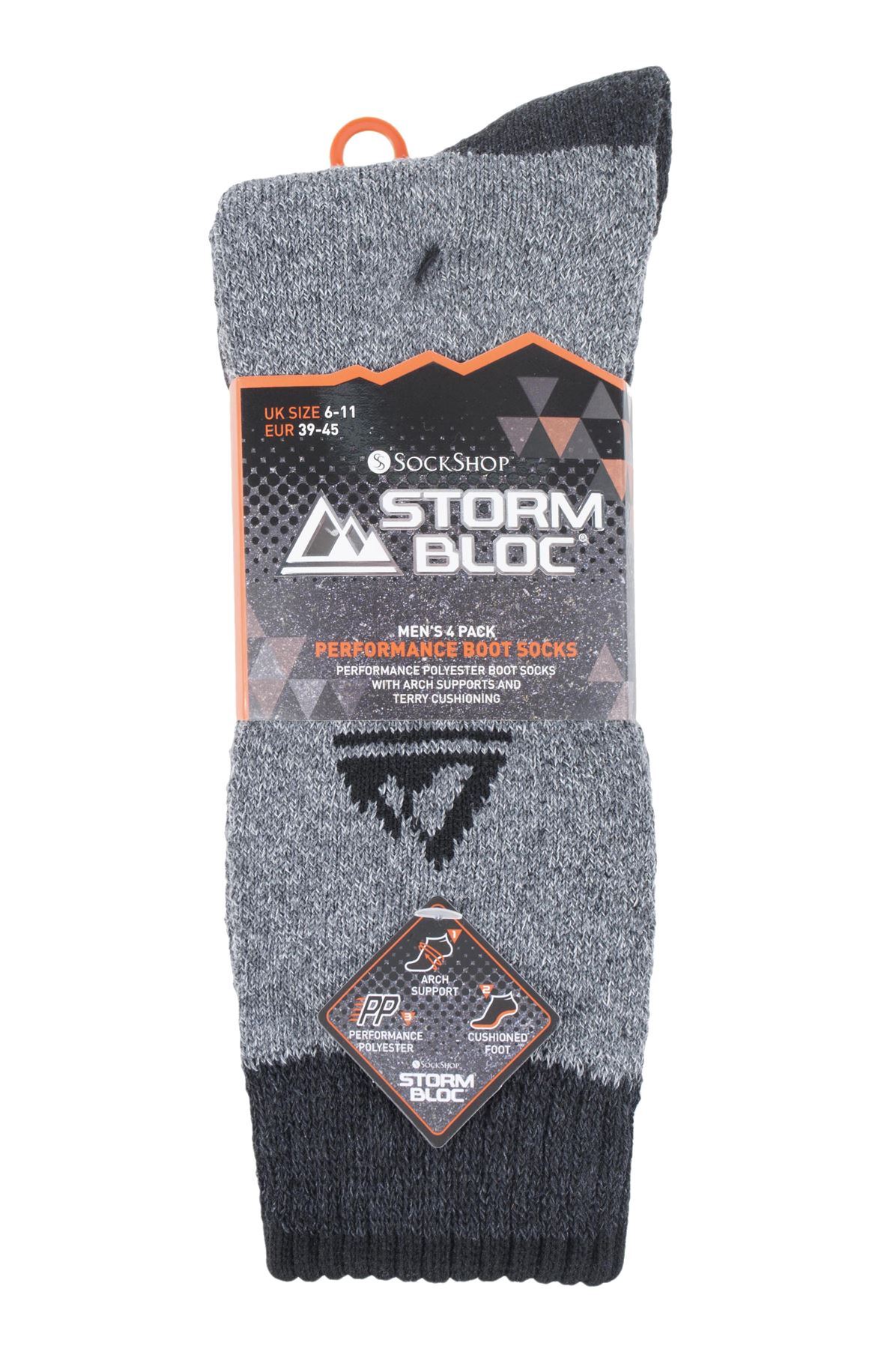 Storm Bloc - 4 Pairs Mens Performance Boot Socks (SBMS033BLKGRY)