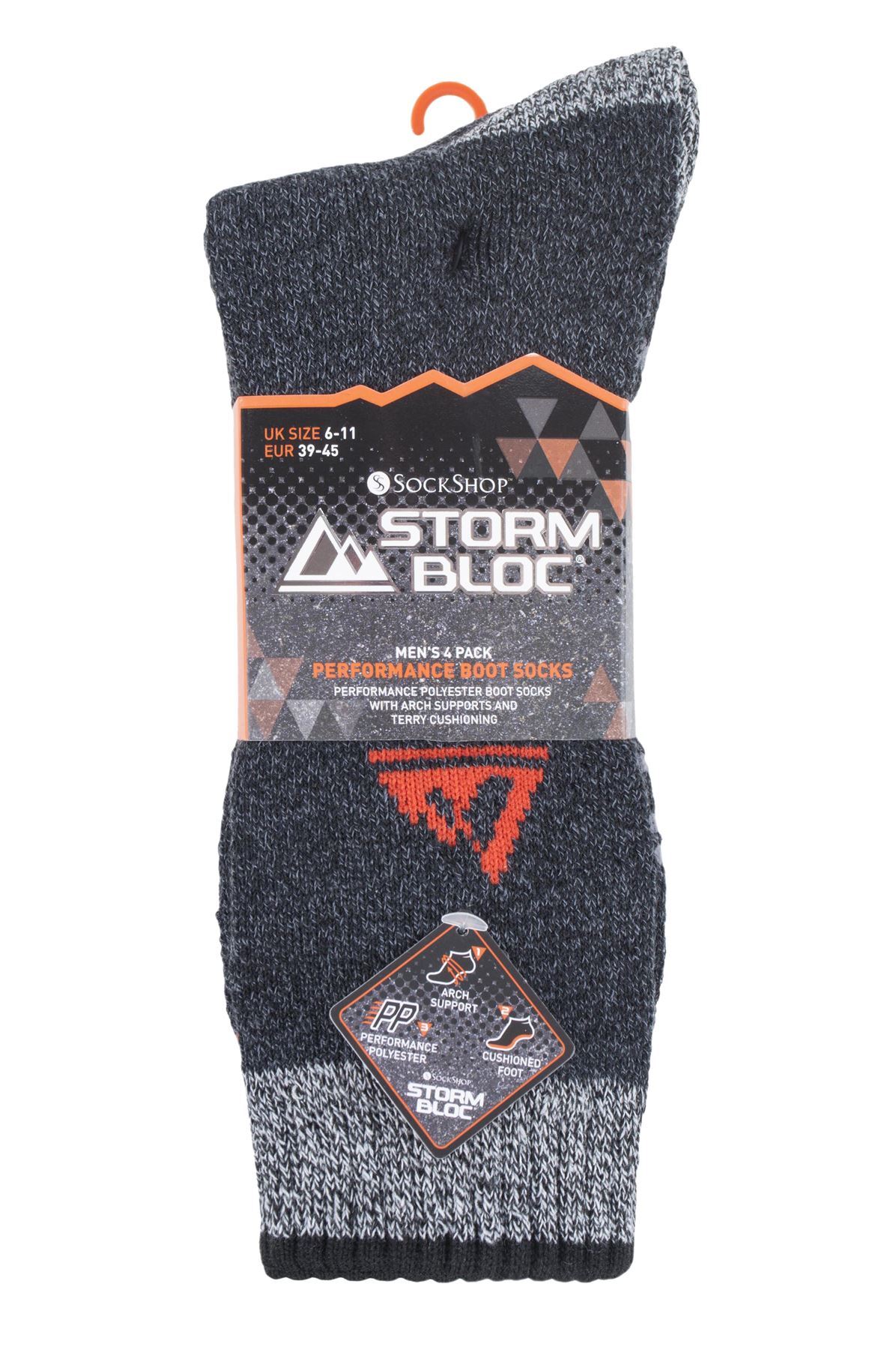 Storm Bloc - 4 Pairs Mens Performance Boot Socks (SBMS033BLKCHA)