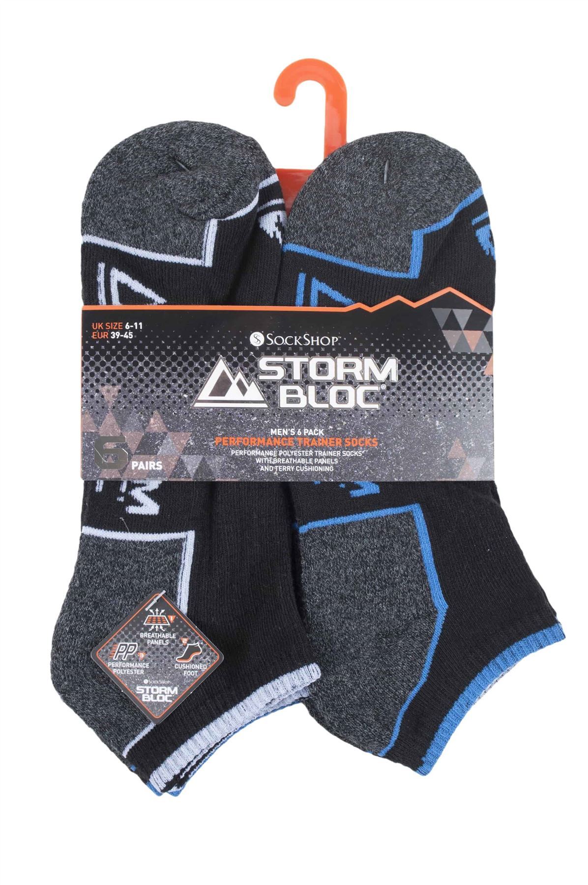 Storm Bloc - 6 Pairs Mens Performance Trainer Socks (SBMS040BLK)