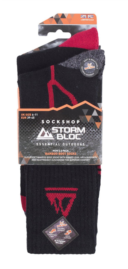 Storm Bloc 2 Pack Bamboo Boot Socks (Black Red)