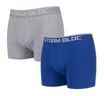 Storm Bloc - 2 Pairs Mens Cotton Boxer Trunks (X-Large / 01 Grey / Navy)