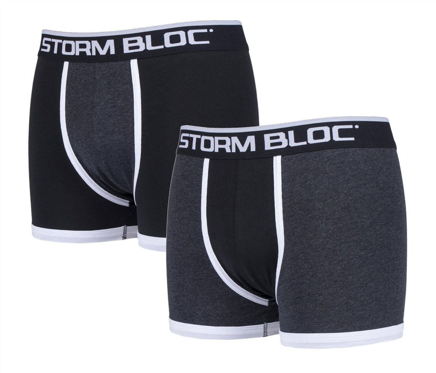 Storm Bloc - 2 Pairs Mens Cotton Boxer Trunks (X-Large / 05 Black / Charcoal)