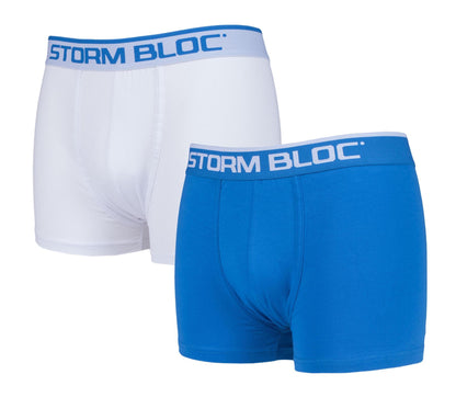 Storm Bloc - 2 Pairs Mens Cotton Boxer Trunks (X-Large / 01 Blue / White)