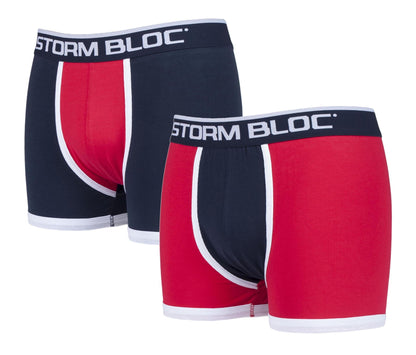 Storm Bloc - 2 Pairs Mens Cotton Boxer Trunks (Small / 05 Navy / Red)