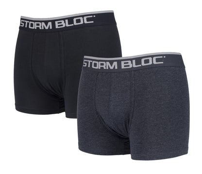 Storm Bloc - 2 Pairs Mens Cotton Boxer Trunks (Small / 01 Black / Charcoal)