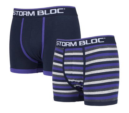 Storm Bloc - 2 Pairs Mens Cotton Boxer Trunks (Small / 04 Navy / Purple)