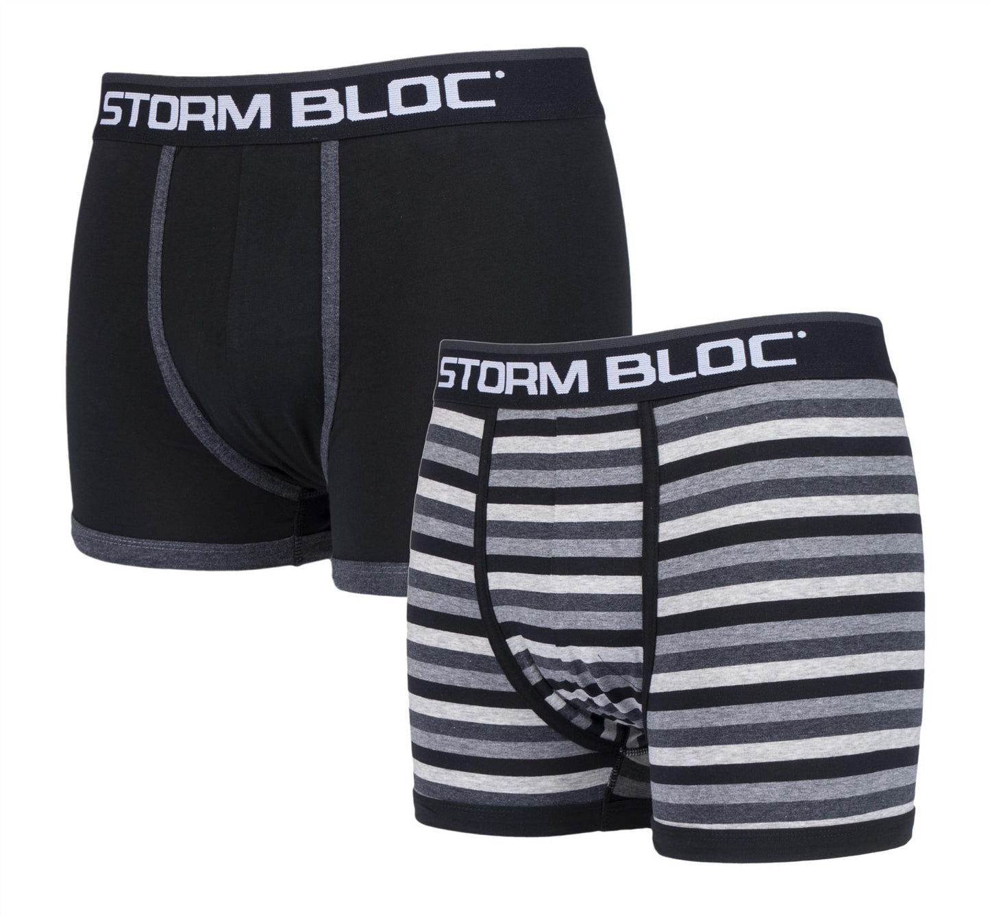 Storm Bloc - 2 Pairs Mens Cotton Boxer Trunks (Small / 04 Black / Grey)