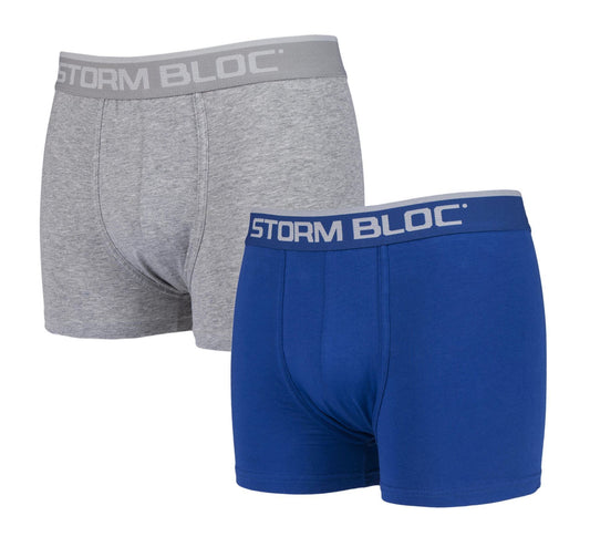 Storm Bloc - 2 Pairs Mens Cotton Boxer Trunks (Medium / 01 Grey / Navy)