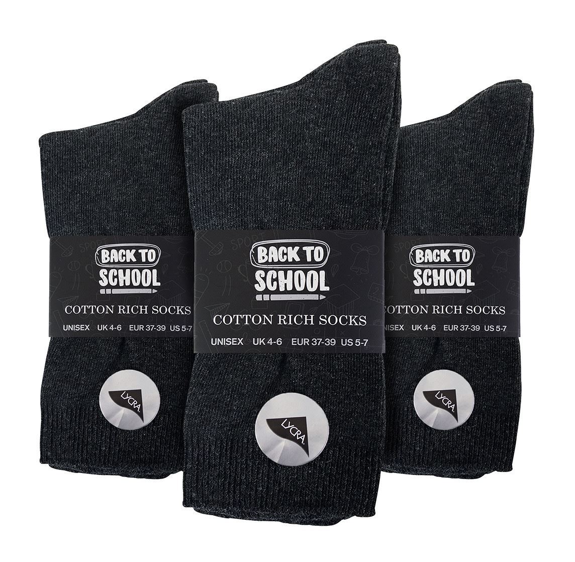 6 Pairs Children's School Socks (12-3 UK / Grey)