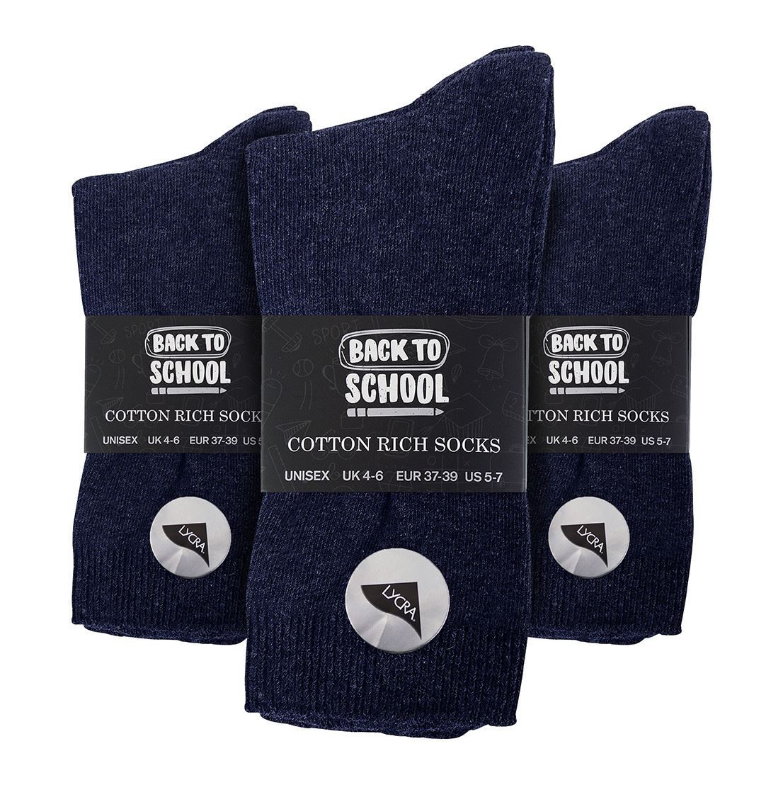 6 Pairs Children's School Socks (9-12 UK / Navy)