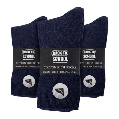 6 Pairs Children's School Socks (9-12 UK / Navy)