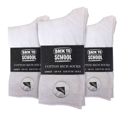 6 Pairs Children's School Socks (9-12 UK / White)