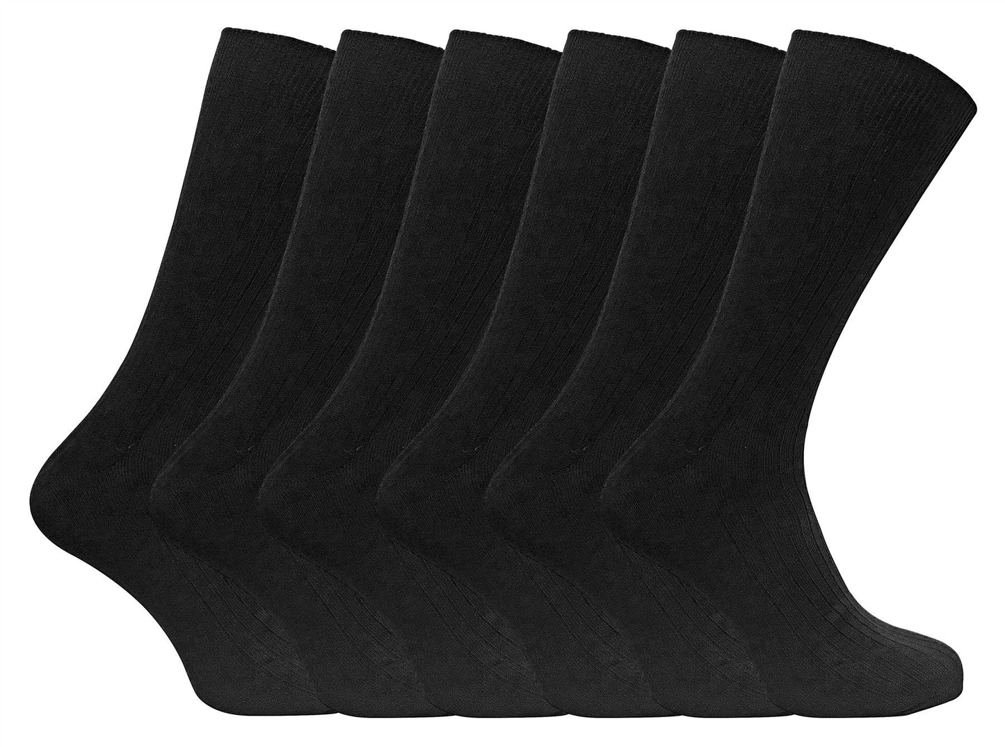 6 Pairs 100% Cotton Socks (11-14 UK / SE002 Black)