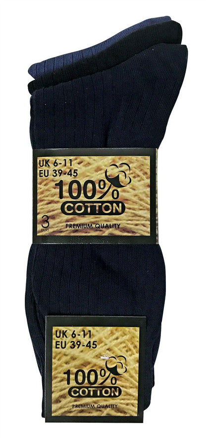 6 Pairs 100% Cotton Socks (6-11 UK / SE002 BNG)