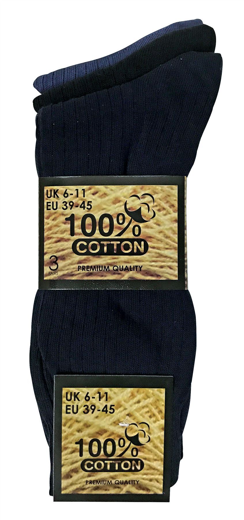 6 Pairs 100% Cotton Socks (11-14 UK / SE002 BNG)