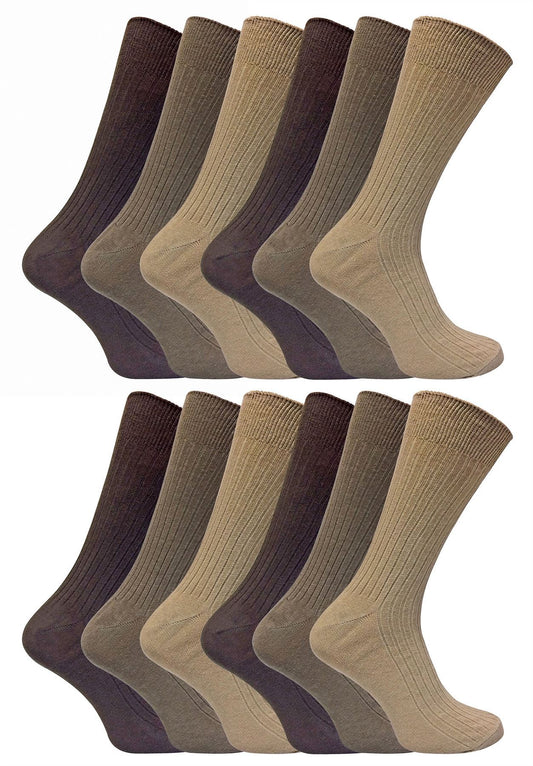 24 Pairs 100% Cotton Socks (11-14 UK / SE002 Brown)