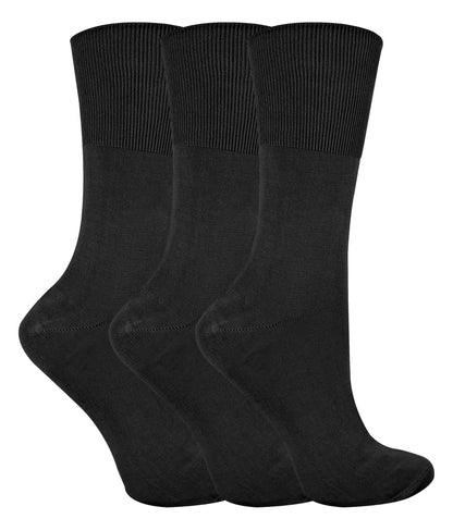 3 Pairs Ladies Non Elastic Bamboo Socks (SE047 Black)