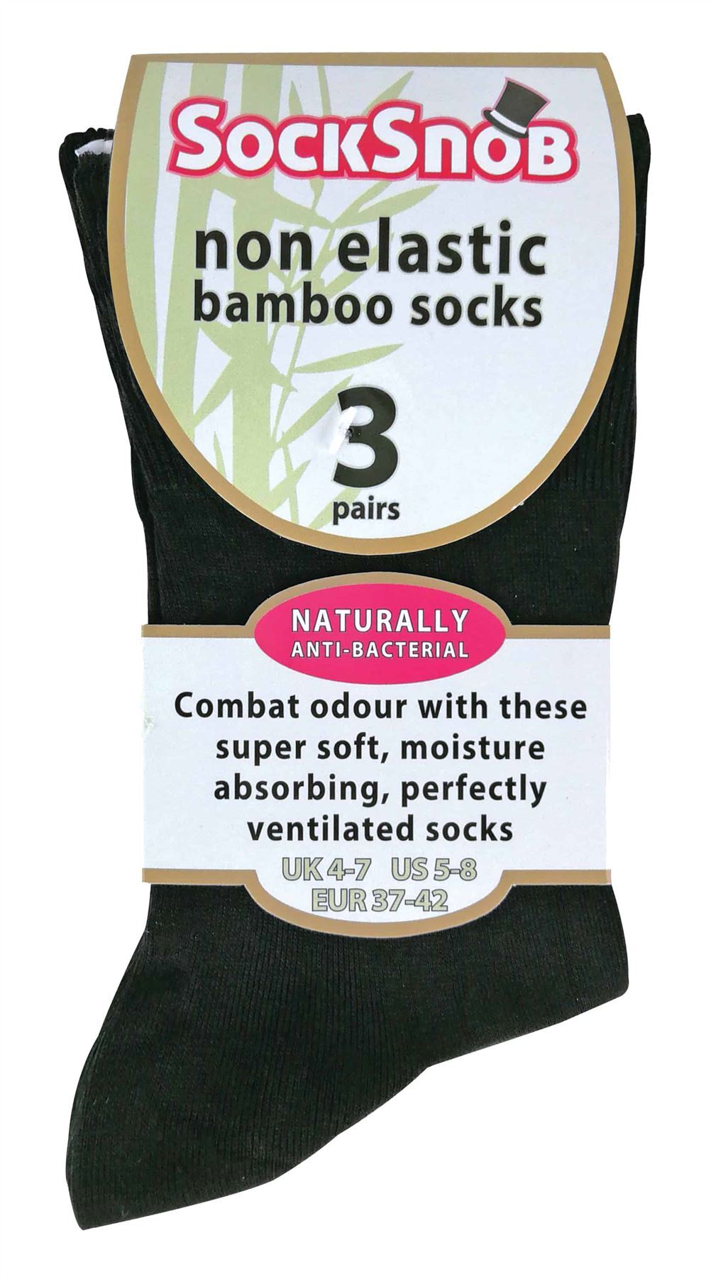 3 Pairs Ladies Non Elastic Bamboo Socks (SE047 Black)