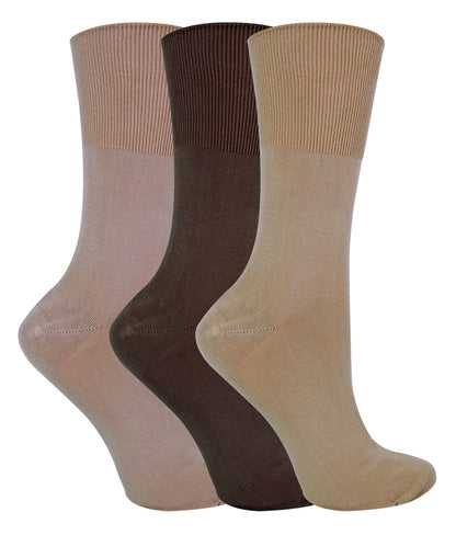 3 Pairs Ladies Non Elastic Bamboo Socks (SE047 Brown)