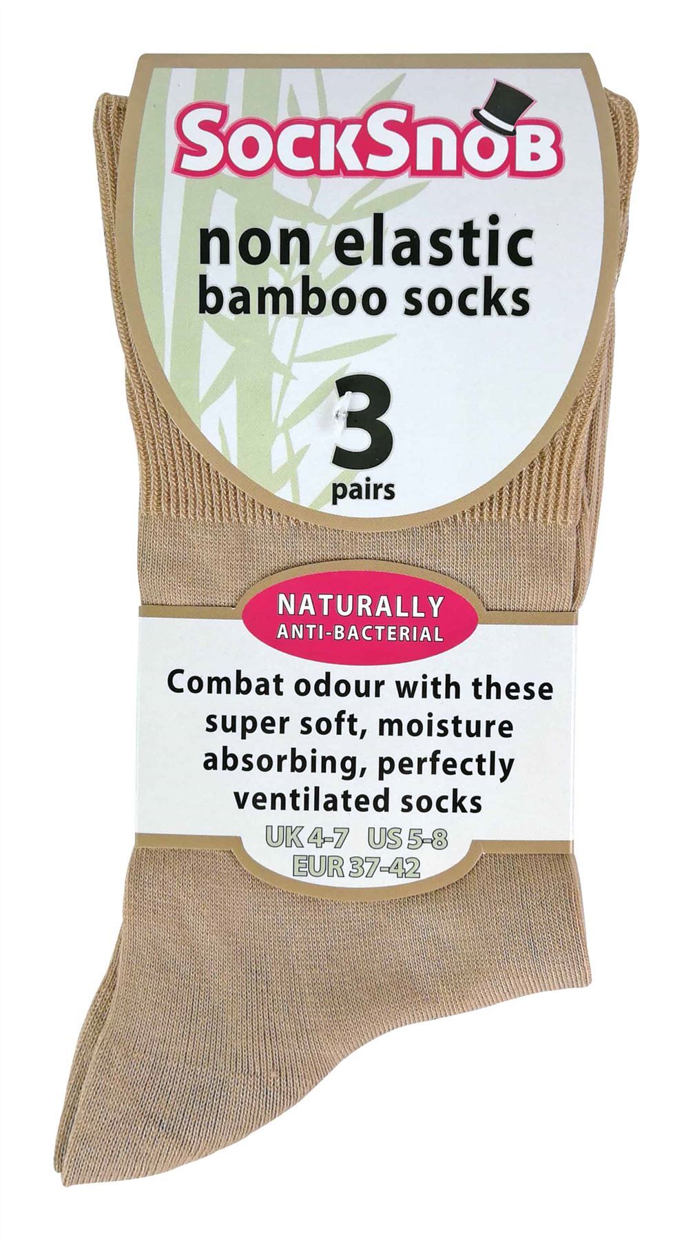 3 Pairs Ladies Non Elastic Bamboo Socks (SE047 Brown)