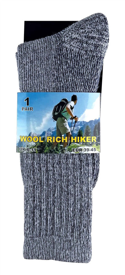 2 Pairs Mens Wool Rich Hiking Socks - SE071 (WRHM01)