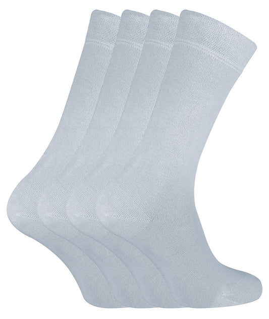 4 PAIRS Ladies Bamboo Crew Socks - CR2 (4-8 UK / White)