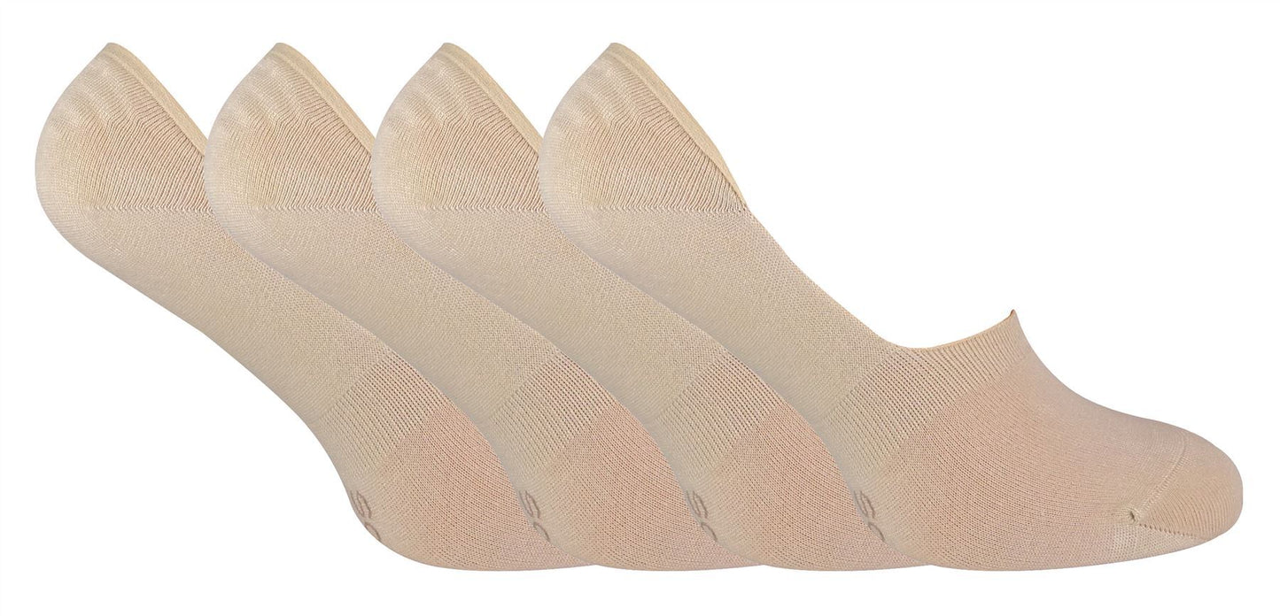 4 PAIRS Ladies Invisible Bamboo Socks - INV2 (4-8 UK / Natural)