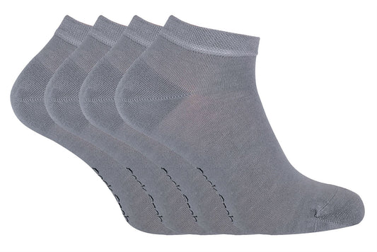 4 PAIRS Ladies Bamboo Trainer Socks - TR2 (4-8 UK / Grey)