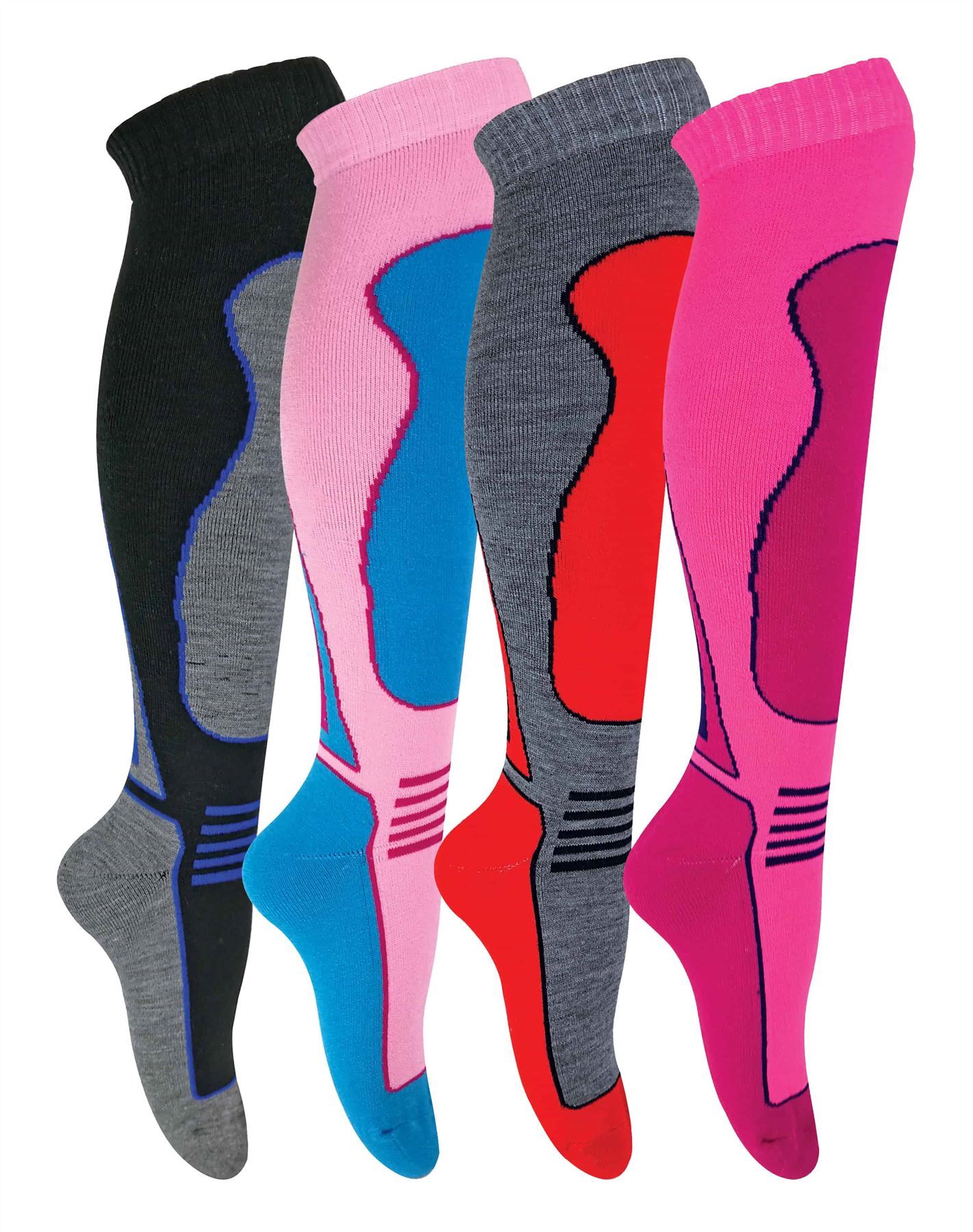 4 Pairs Adults Knee High Wool Ski Socks (SL305 Ladies)