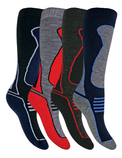 4 Pairs Children's Knee High Wool Ski Socks (9-12 UK / SL500 Boys)