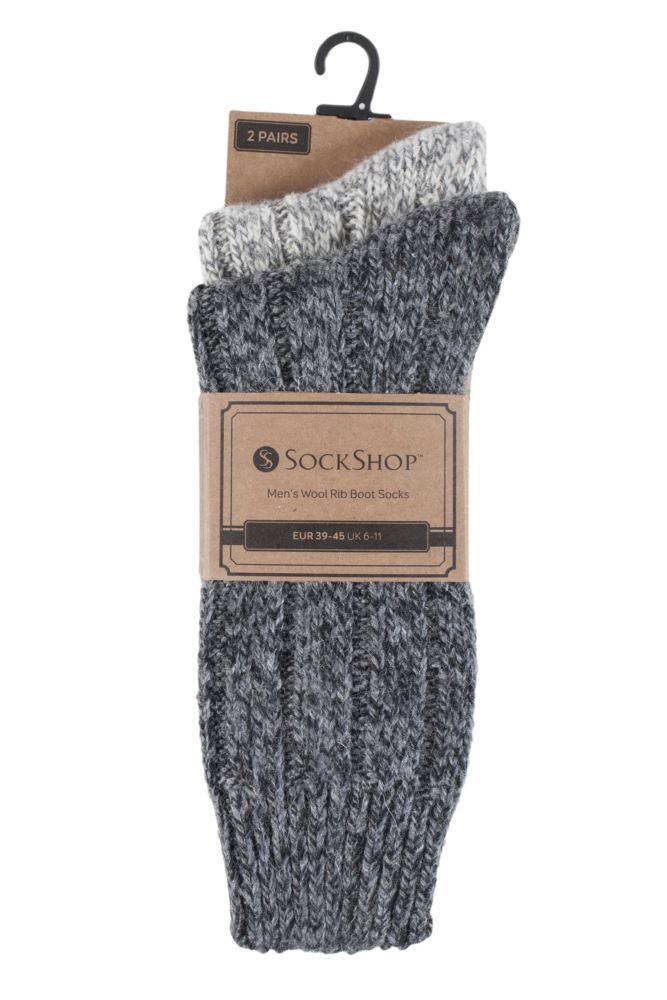 SockShop - 2 Pairs Wool Socks (6-11 UK / SS131 Dark)