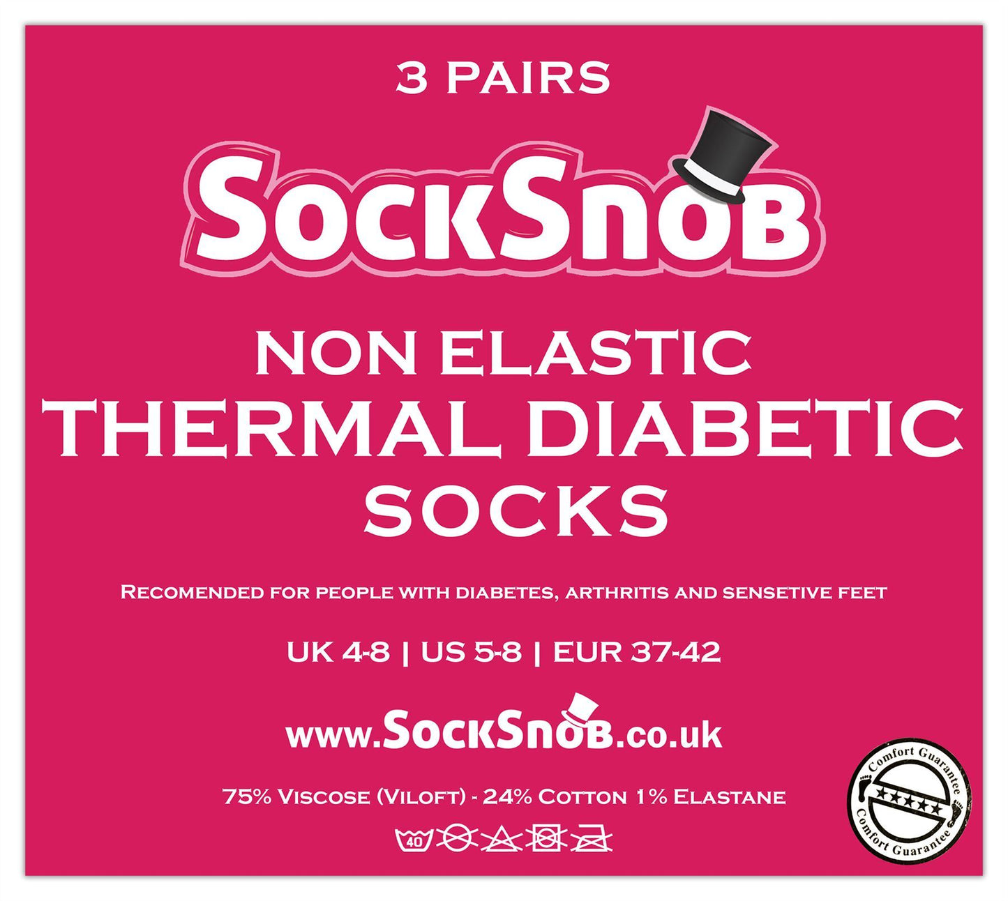 3 Pairs Ladies Thermal Diabetic Socks (4-8 UK / THRDIAL05)