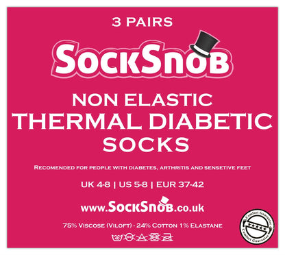 3 Pairs Ladies Thermal Diabetic Socks (4-8 UK / THRDIAL05)