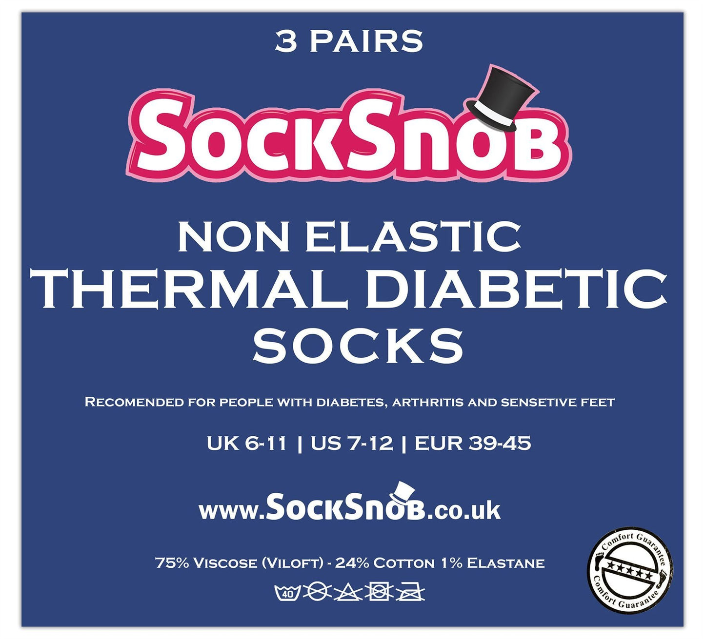 3 Pairs Mens Thermal Diabetic Socks (6-11 UK / THRDIAM03)