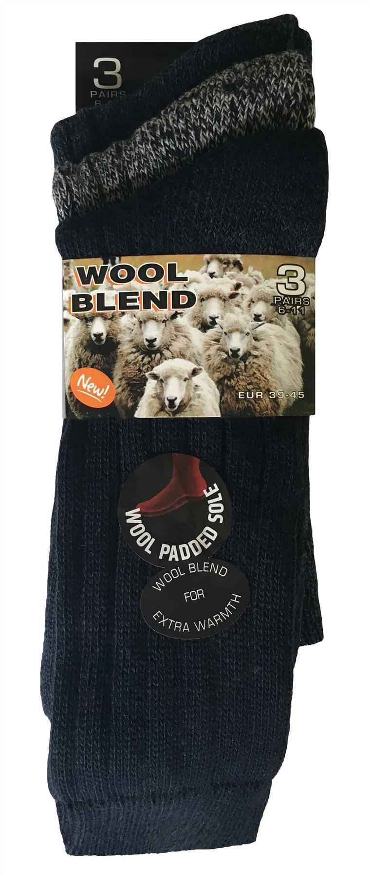 3 Pairs Mens Wool Blend Socks (WB Blue)