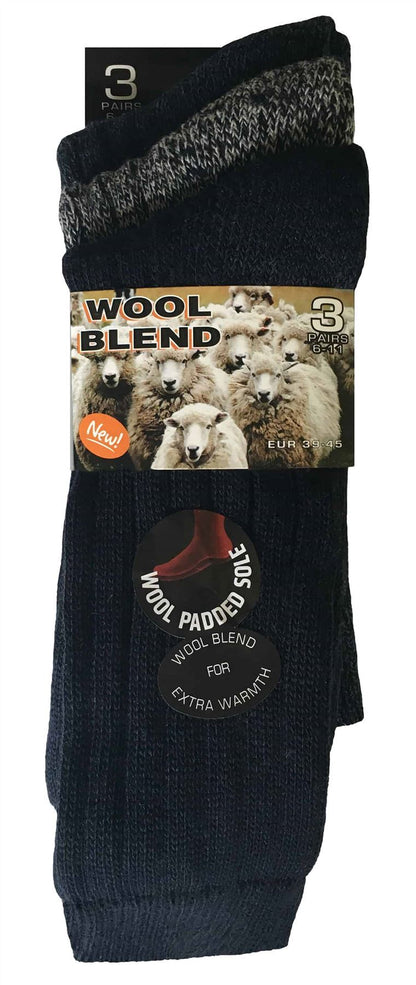 3 Pairs Mens Wool Blend Socks (WB Blue)