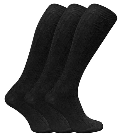 3 Pairs Mens Extra Long 100% Cotton Socks (XLCS Black)