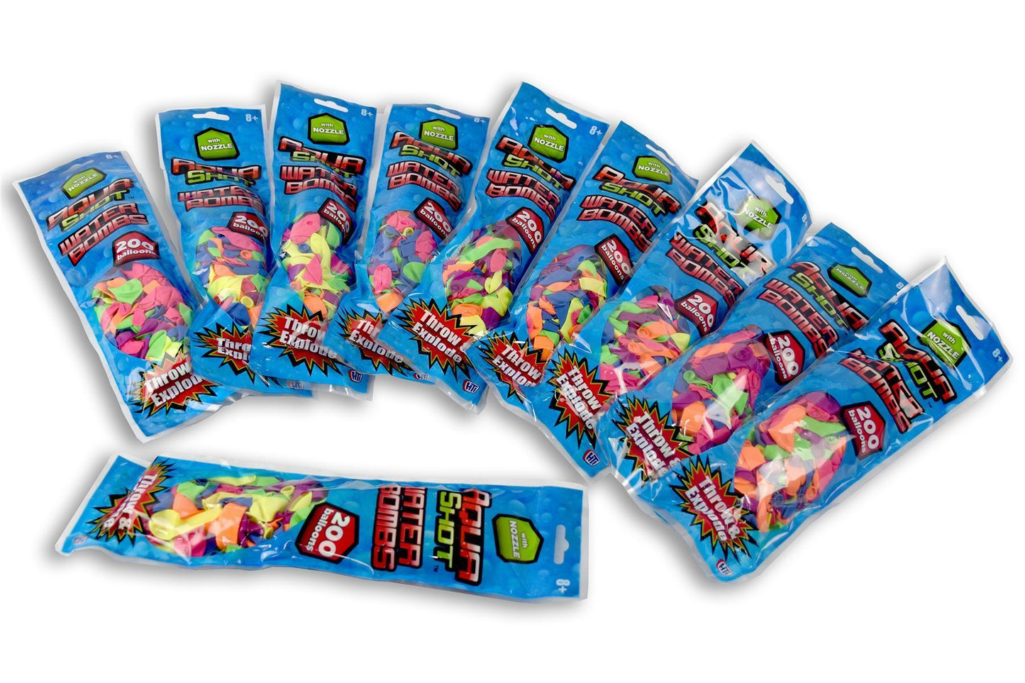 Aqua Shot [10 Pack of 200] Waterbomb Balloons Includes Nozzle Party Bag Fillers Kids Childrens Toys Outdoor Garden