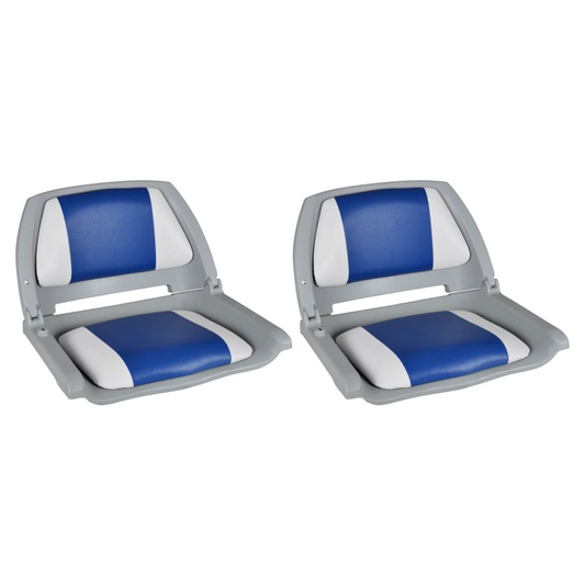 Boat Seats 2 pcs Foldable Backrest Blue-white Pillow 41x51x48cm